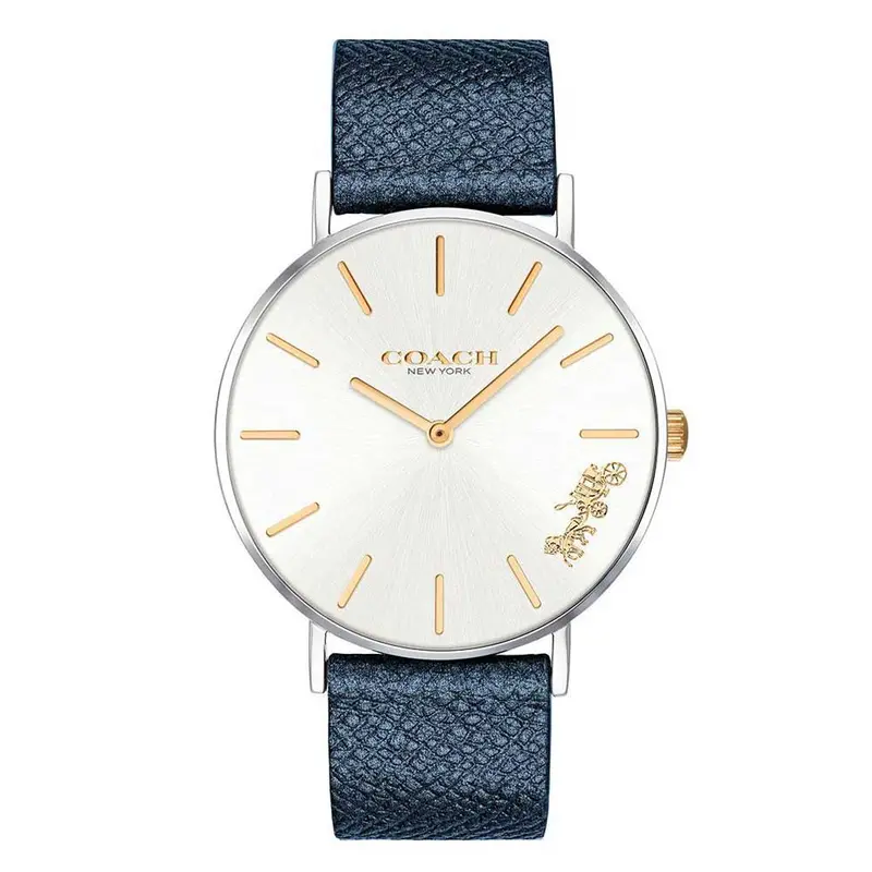 Coach Perry Analog Quartz Silver Stainless Steel 14503156 Blue Leather Strap Women's Watch 1