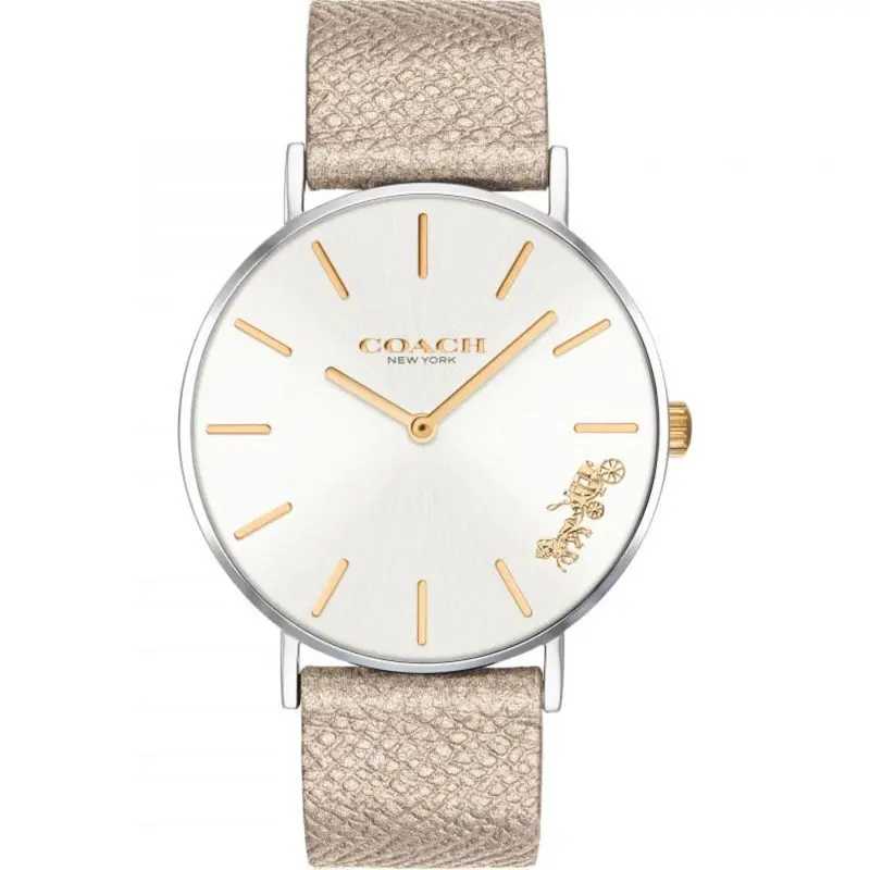 Coach Perry Analog Quartz Silver Stainless Steel 14503157 Champagne Leather Strap Women's Watch 1