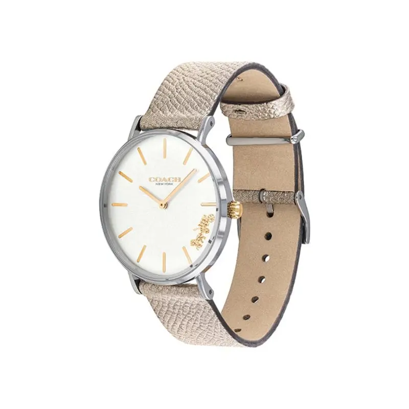 Coach Perry Analog Quartz Silver Stainless Steel 14503157 Champagne Leather Strap Women's Watch 2
