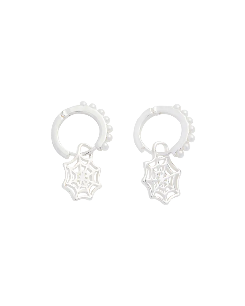 Cobweb Huggie Silver Earrings 1