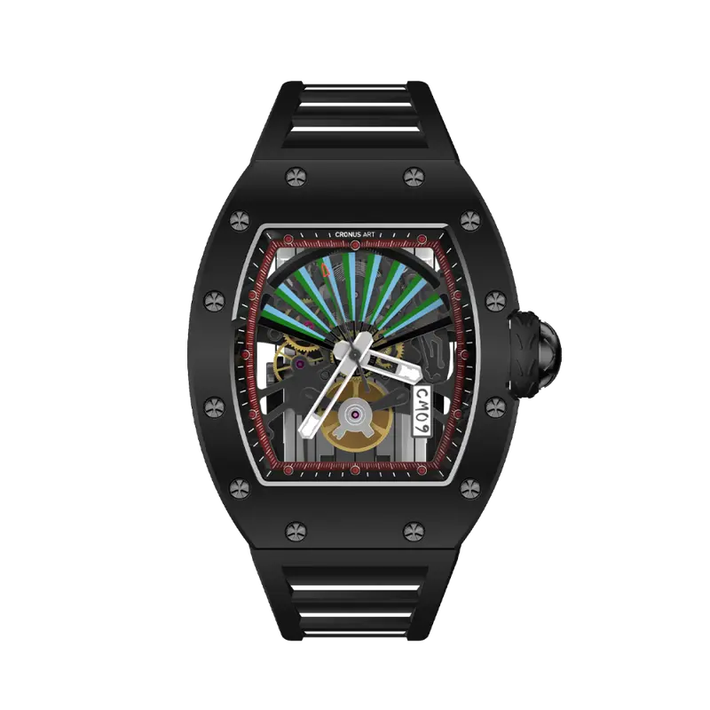 Cronus Art Folding Fan Black Fluoroelastomer Men's Watch Cm09-025 1