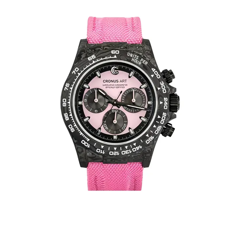 Cronus Art High Quality Canvas Woven Pink Strap Men Watch Cm016-012 1