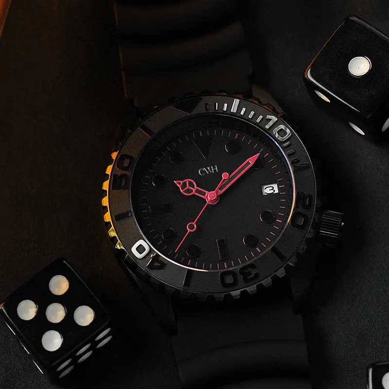 Cwh Special Custom Blackpink - Date Display Pvd Black Stainless Steel Rubber Strap Diver’S Watch Ch-Mod-M23 1