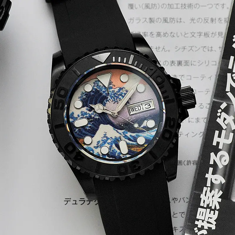 Cwh Special Custom Collective Black Water - Day And Date Display Pvd Black Stainless Steel Rubber Strap Diver’S Watch Ch-Mod-M28 1