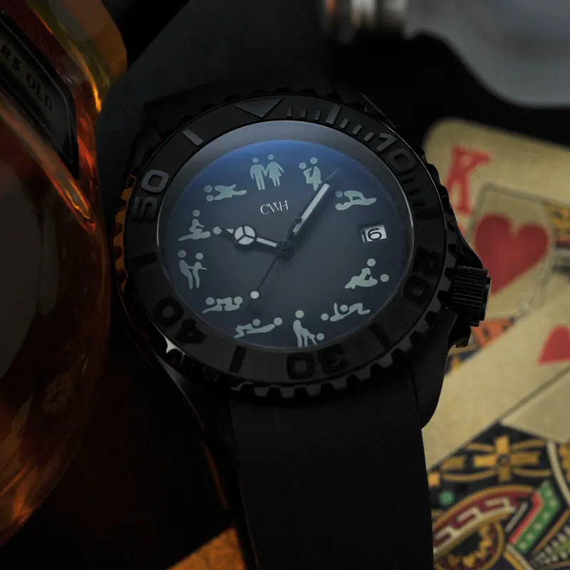 Cwh Special Custom Collective Daily Routine - Date Display Pvd Black Stainless Steel Rubber Strap Diver’S Watch Ch-Mod-M27 1