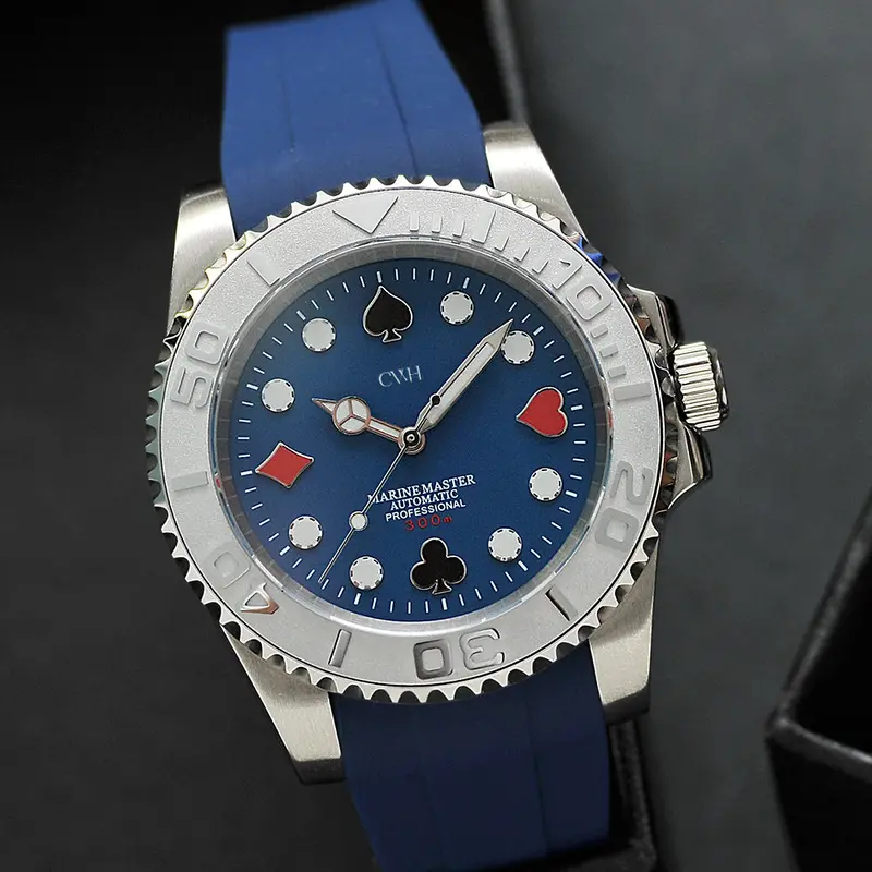 Cwh Special Custom Royal Flush - Silver Stainless Steel Rubber Strap Diver’S Watch Ch-Mod-M24 1