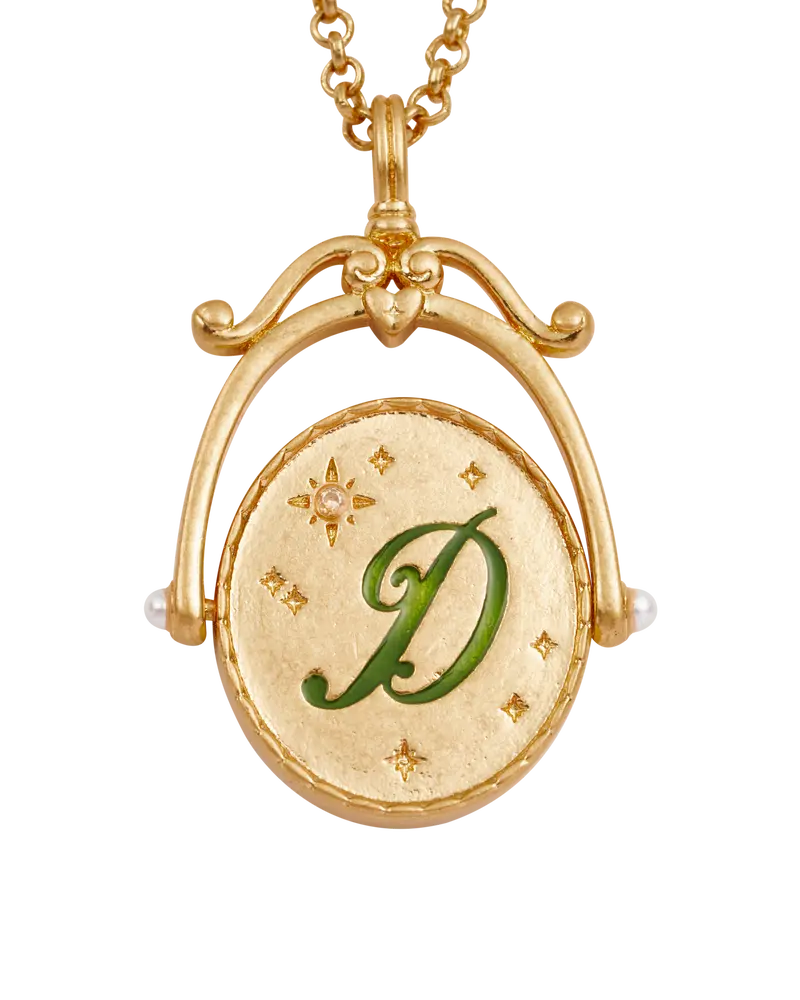 D Initial Daisy Gold Spinner Necklace 1