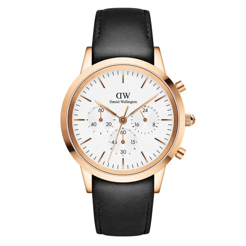 Daniel Wellington Chronograph Dial Black Leather Strap Men Watch Dw00100646 1