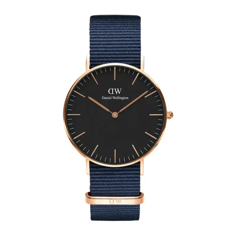 Daniel Wellington Classic 36 Bayswater Rose Gold Stainless Steel Dw00100281 Blue Nato Strap Unisex Watch 1