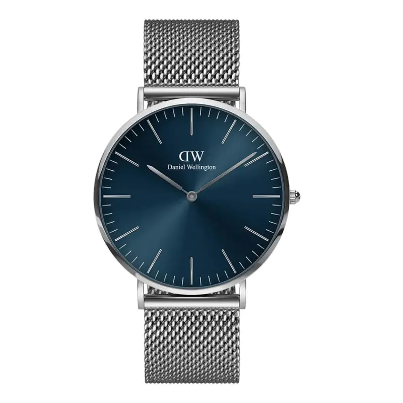 Daniel Wellington Classic Blue Dial Silver Mesh Strap Unisex Watch Dw00100628 1