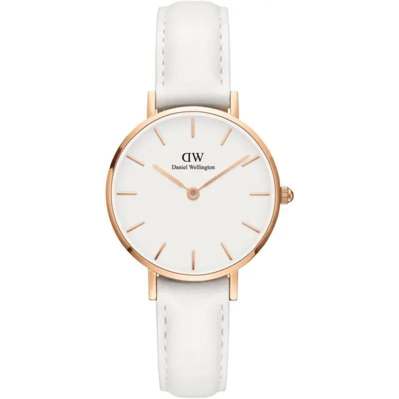Daniel Wellington Petite 28 Bondi Rose Gold Stainless Steel Dw00100249 White Leather Strap Women's Watch 1