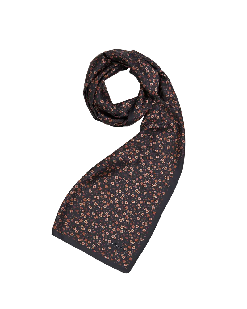 Deco Blooms Silky Lightweight Black Scarf 1