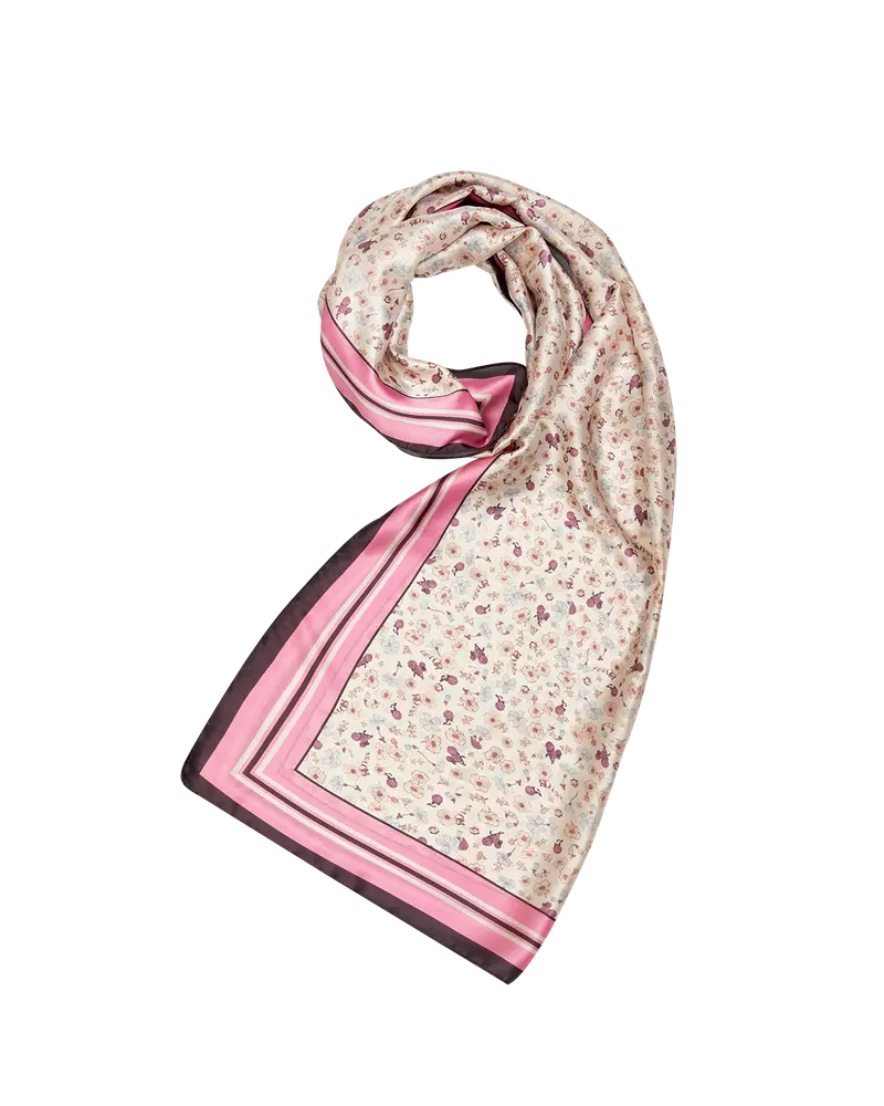 Deco Blooms Silky Lightweight Cream Scarf 1