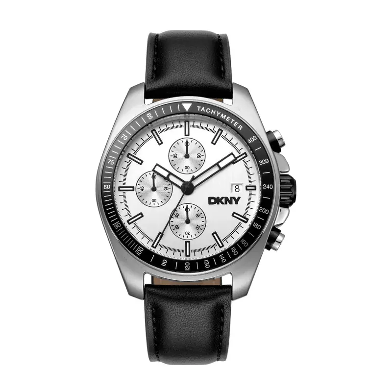 Dkny Consign Black Leather Strap Men Watch Dk1g049l0035 1