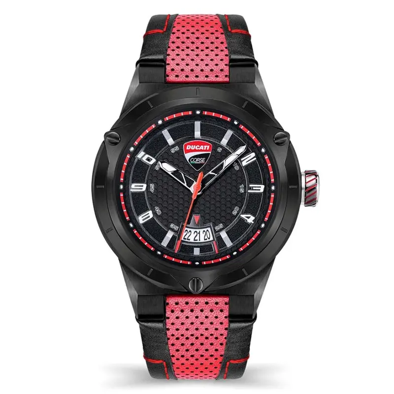 Ducati Corse Black Dial Red Leather Strap Men Watch Dtwgb2019701 1