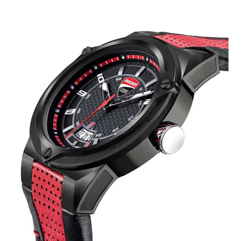 Ducati Corse Black Dial Red Leather Strap Men Watch Dtwgb2019701 2