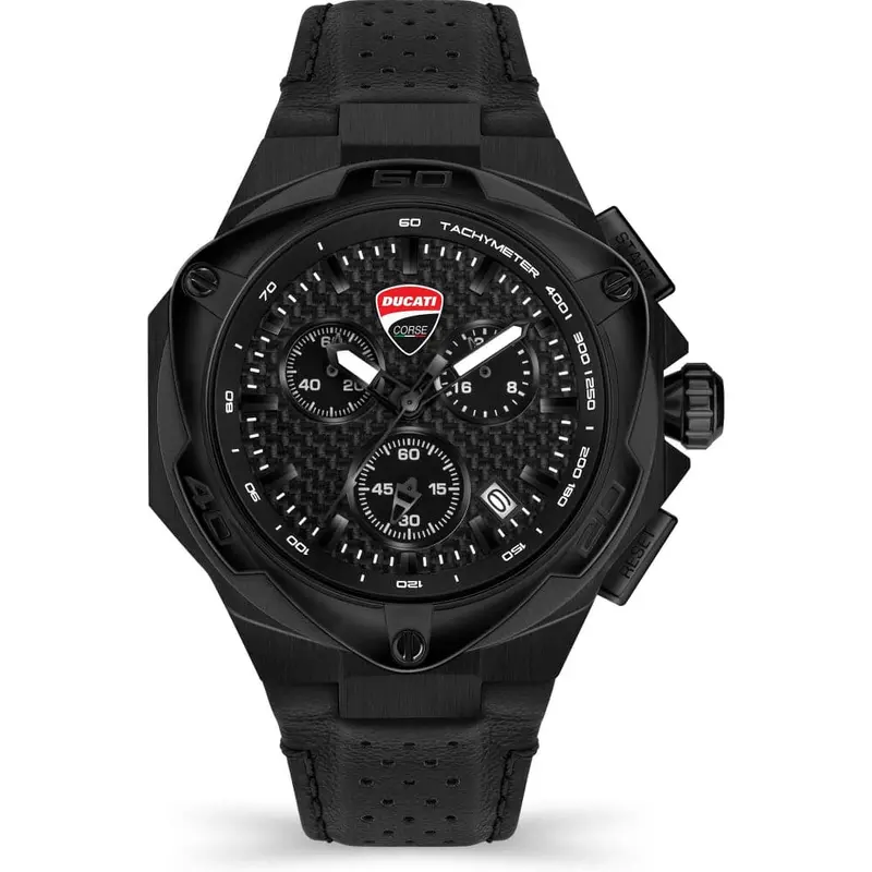 Ducati Corse Chronograph Black Dial Leather Strap Men Watch Dtwgc2019003 1