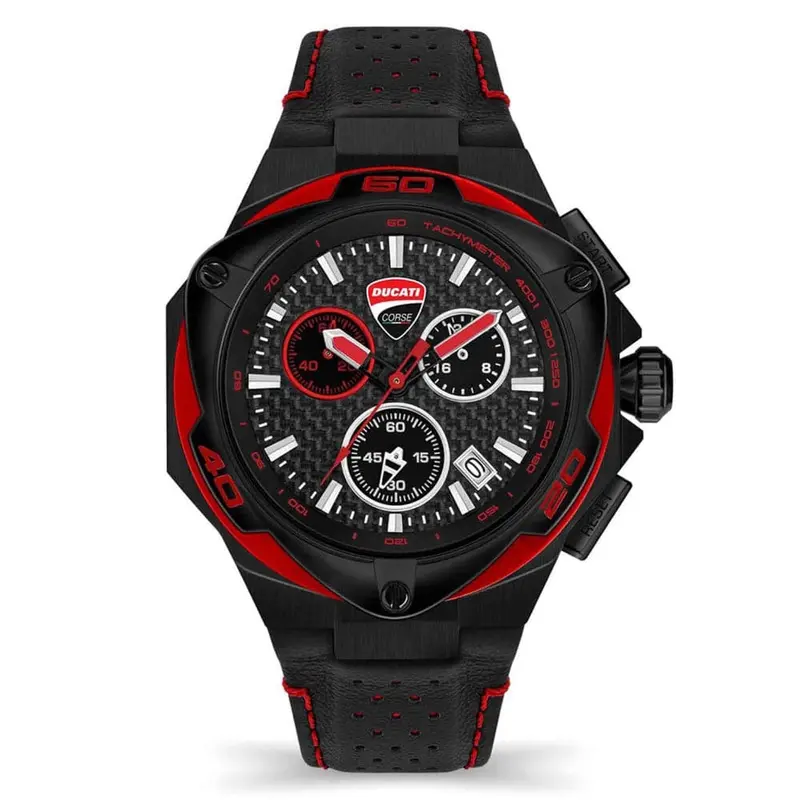 Ducati Corse Chronograph Black Dial Leather Strap Men Watch Dtwgc2019004 1