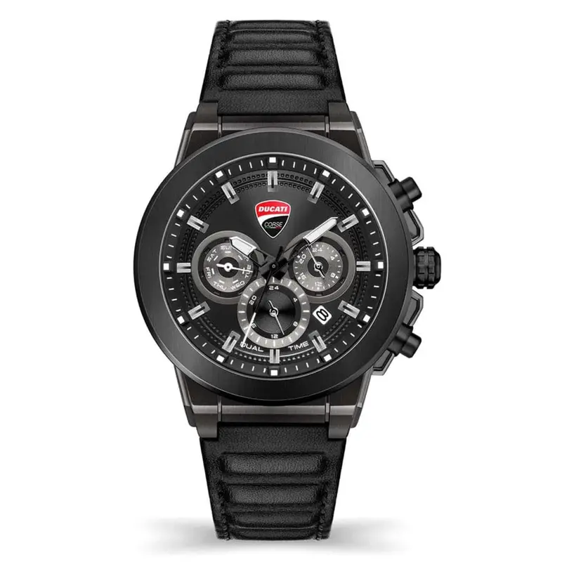 Ducati Corse Chronograph Black Dial Leather Strap Men Watch Dtwgf2019201 1