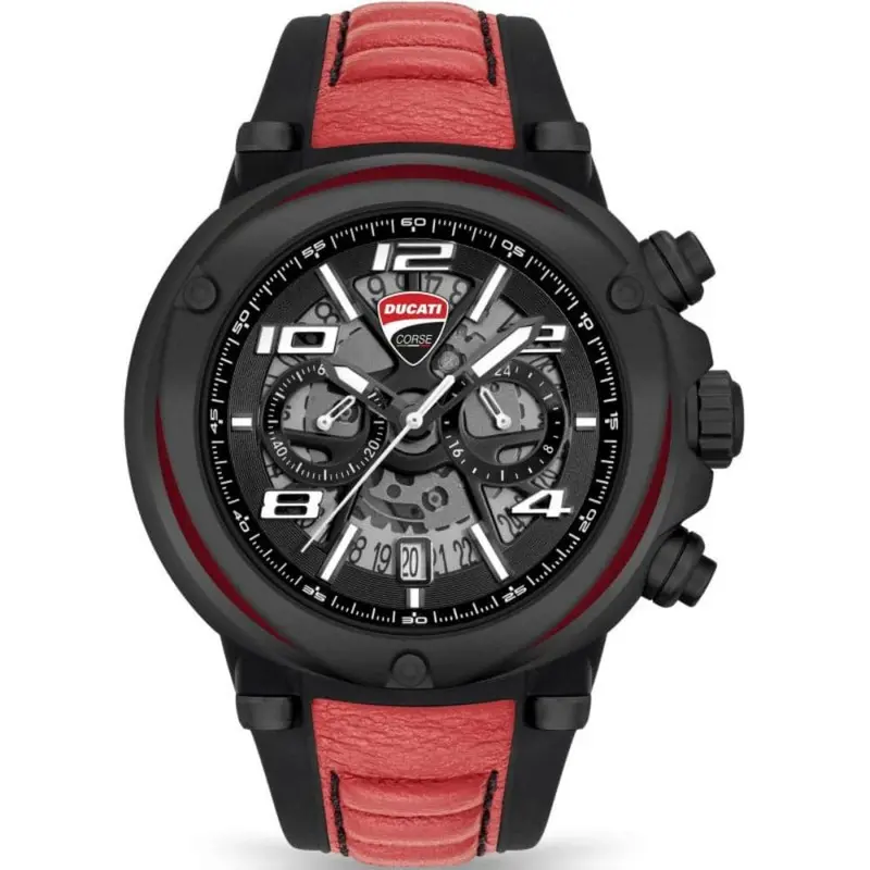 Ducati Corse Chronograph Black Dial Red Rubber Strap Men Watch Dtwgo0000201 1