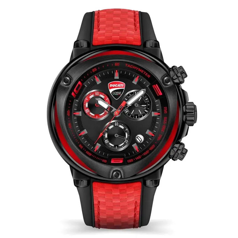 Ducati Corse Chronograph Black Dial Red Silicone Strap Men Watch Dtwgo2018805 1