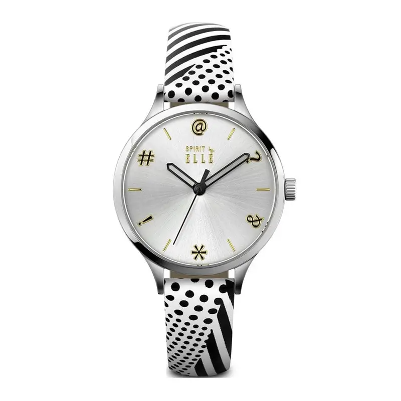Elle Es20140s01x Black White Leather Strap Women's Watch 1