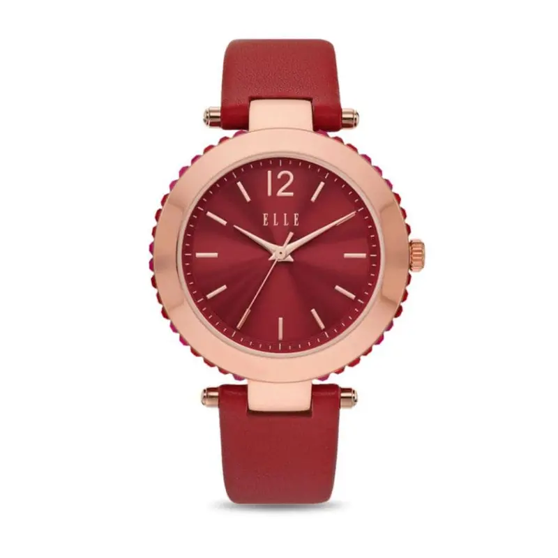 Elle Marais Red Dial & Leather Strap Women Watch Ell23015 1