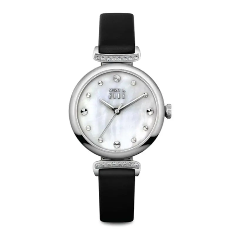 Elle Spirit Analog Quartz Silver Stainless Steel Es21027s07x Black Leather Strap Women's Watch 1