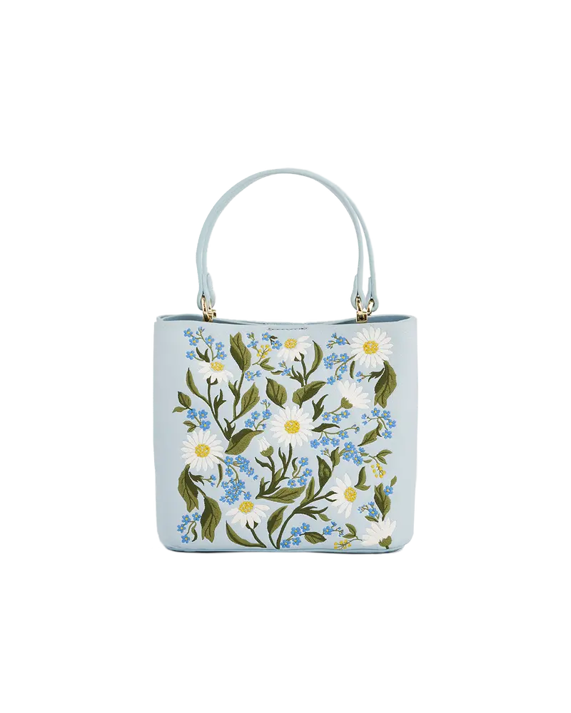 Emma Forget Me Not  Blue Embroidered Bucket Bag 1