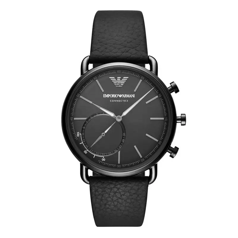 Emporio Armani Analog Quartz Black Stainless Steel Art3030 Brown Leather Strap Hybrid Smartwatch 1