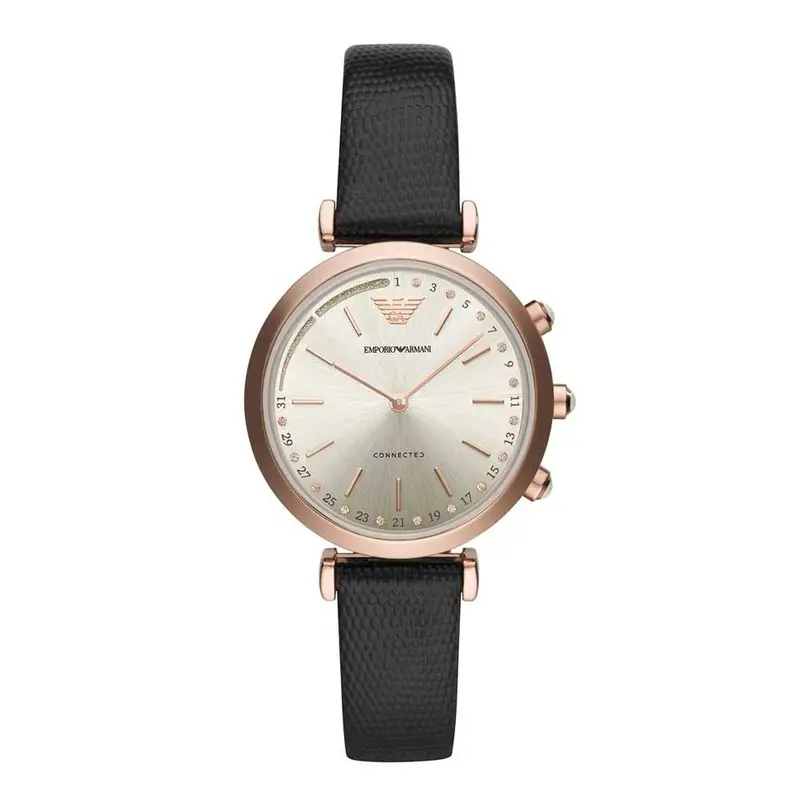 Emporio Armani Analog Quartz Gunmetal Stainless Steel Art3027 Black Leather Strap Hybrid Smartwatch 1