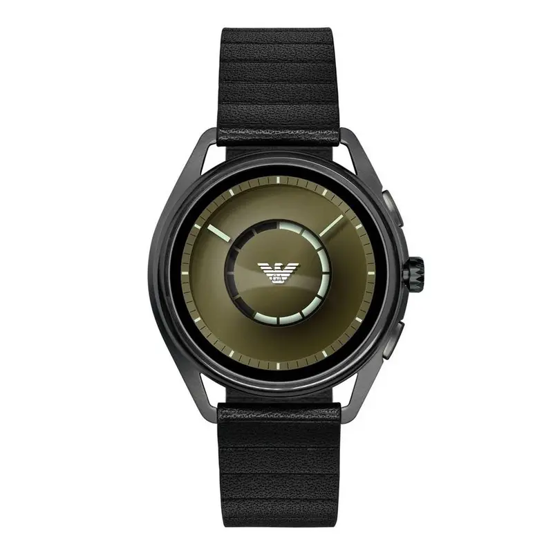 Emporio Armani Analog Quartz Gunmetal Stainless Steel Art5009 Black Leather Strap Smartwatch 1