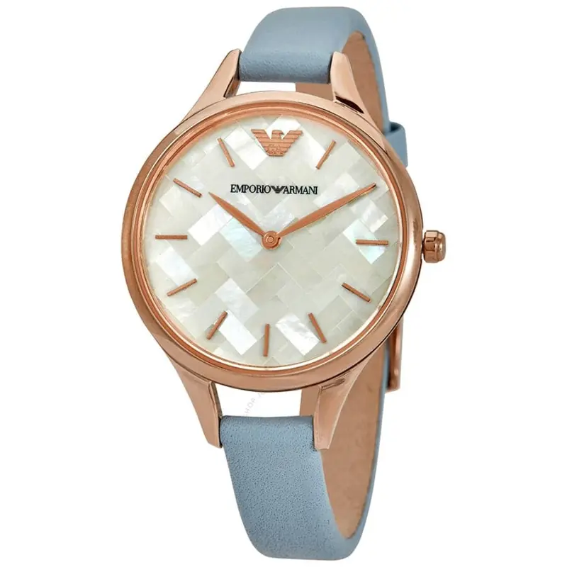 Emporio Armani Analog Quartz Rose Gold Stainless Steel Ar11109 Blue Leather Strap Women’S Watch 1