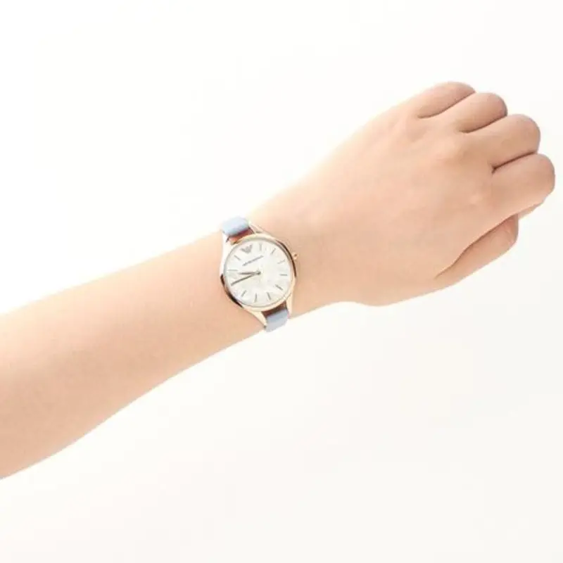 Emporio Armani Analog Quartz Rose Gold Stainless Steel Ar11109 Blue Leather Strap Women’S Watch 2