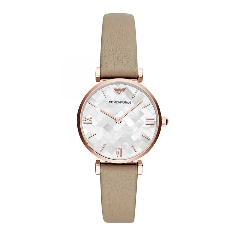 Emporio Armani Analog Quartz Rose Gold Stainless Steel Ar11111 Brown Leather Strap Women’S Watch 1