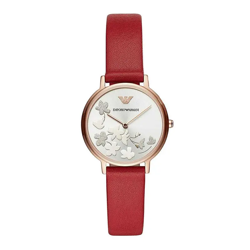 Emporio Armani Analog Quartz Rose Gold Stainless Steel Ar11114 Red Leather Strap Women’S Watch 1