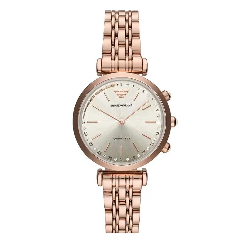 Emporio Armani Analog Quartz Rose Gold Stainless Steel Art3026 Black Leather Strap Hybrid Smartwatch 1
