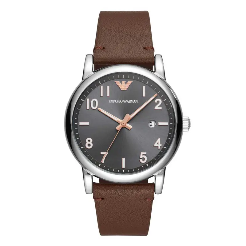 Emporio Armani Analog Quartz Silver Stainless Steel Ar11175 Brown Leather Strap Men's Watch 1