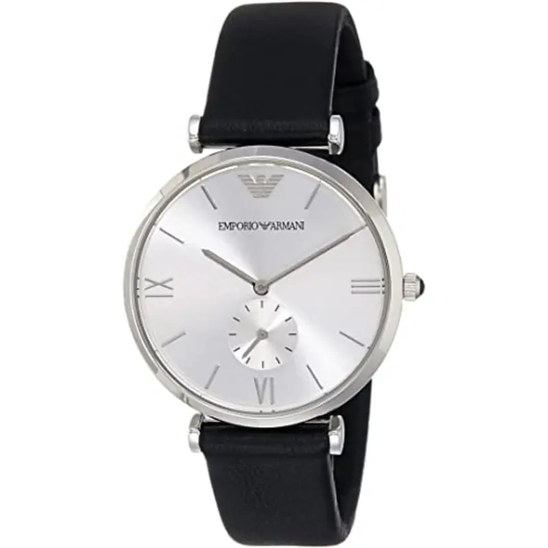 Emporio Armani Analog Quartz Silver Stainless Steel Ar1674 Black Leather Strap Men’S Watch 1