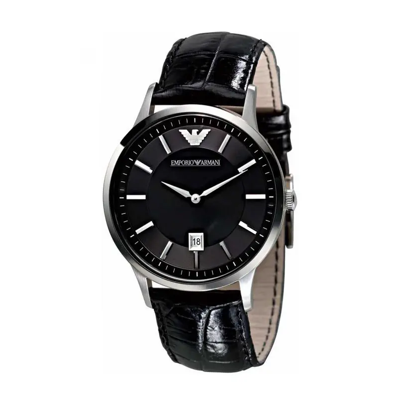 Emporio Armani Analog Quartz Silver Stainless Steel Ar2411 Black Leather Strap Men's Watch 2