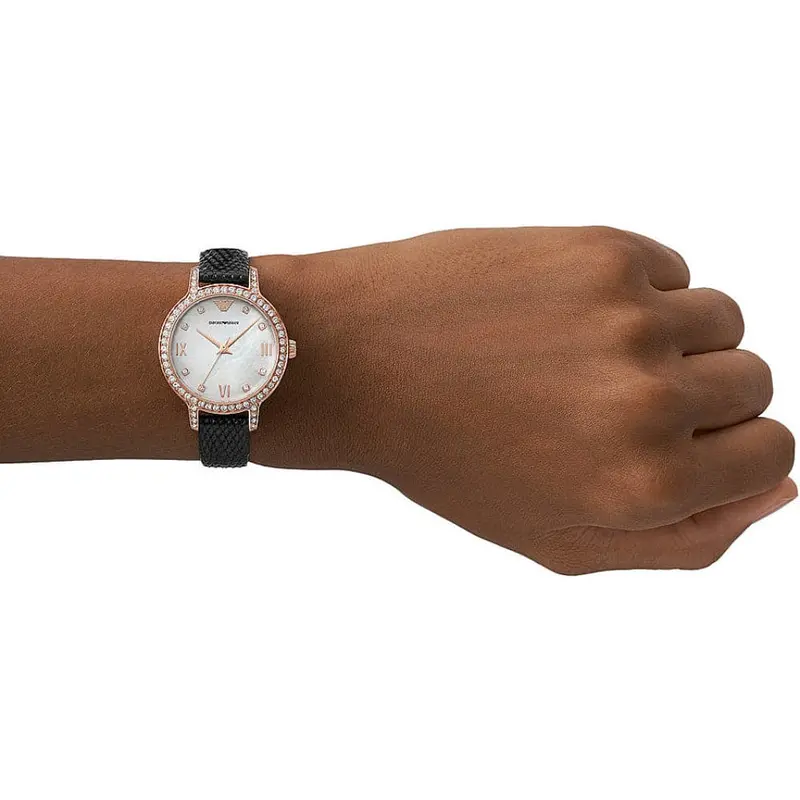 Emporio Armani Ar11485 Black Leather Women Watch 2