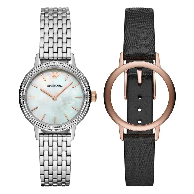 Emporio Armani Ar80020 Black Leather Strap Women's Watch Set 2