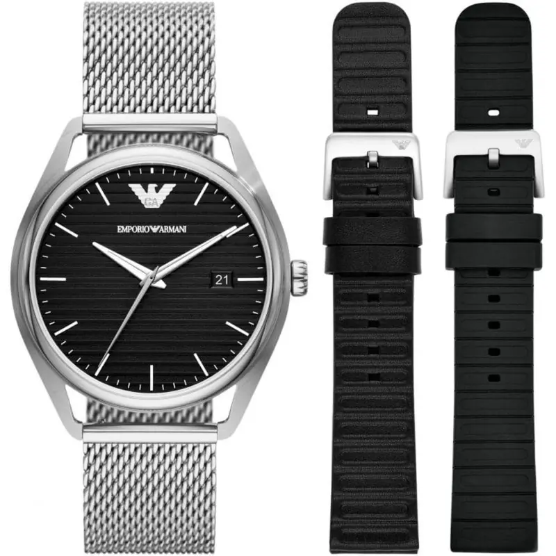 Emporio Armani Ar80055 Stainless Steel Mesh And Interchangeable Strap Set Men's Watch 1