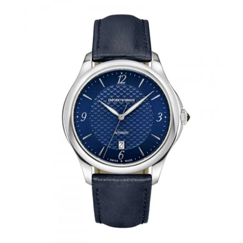 Emporio Armani Automatic Silver Stainless Steel Ars8650 Blue Leather Strap Men's Watch 1