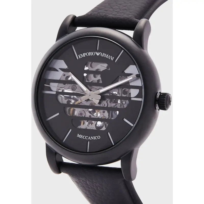 Emporio Armani Automatic Three-Hand Black Leather Men's Watch Ar60032 2
