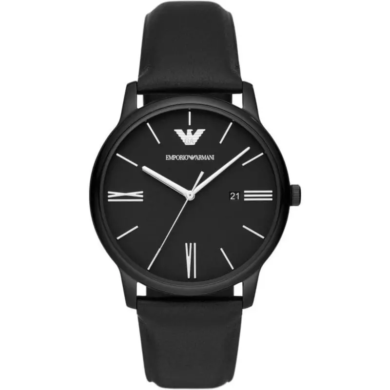 Emporio Armani Black Dial Leather Strap Men Watch Ar11573 1
