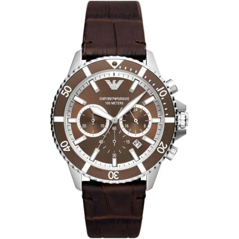 Emporio Armani Brown Chronograph Dial And Leather Strap Men Watch 1