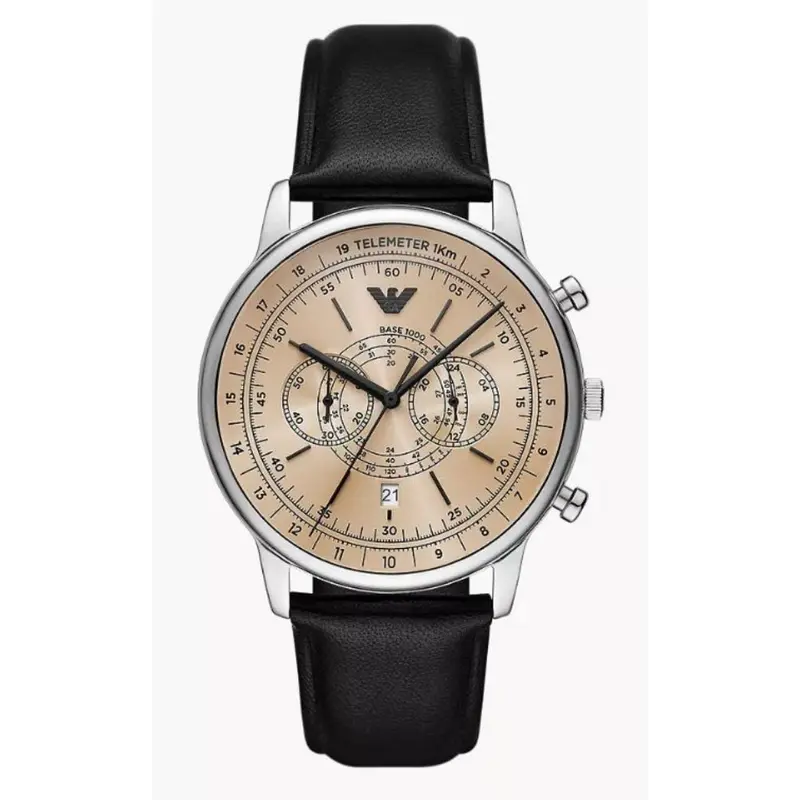 Emporio Armani Chronograph Black Leather Strap Men Watch Ar11634 1