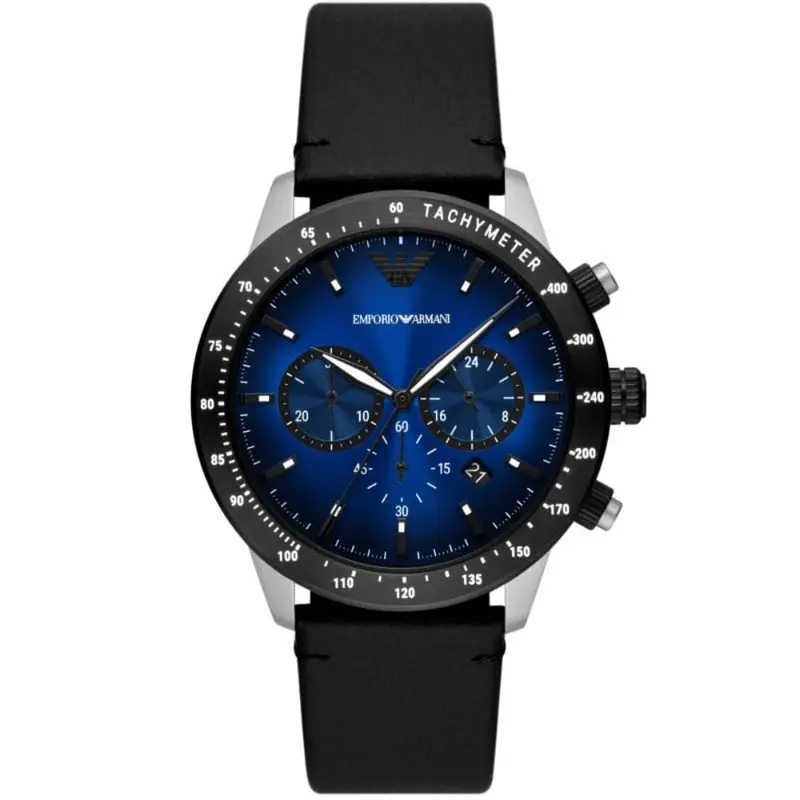 Emporio Armani Chronograph Blue Dial Black Leather Strap Men Watch Ar11522 1