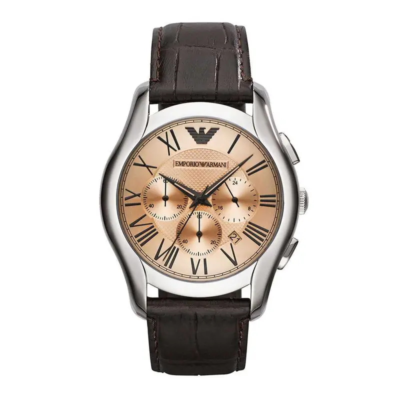 Emporio Armani Chronograph Silver Stainless Steel Ar1785 Brown Leather Strap Men’S Watch 1